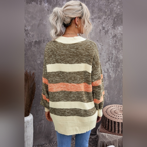 Woven Right Striped Button Down Longline Cardigan with Pockets - Picture 10 of 10